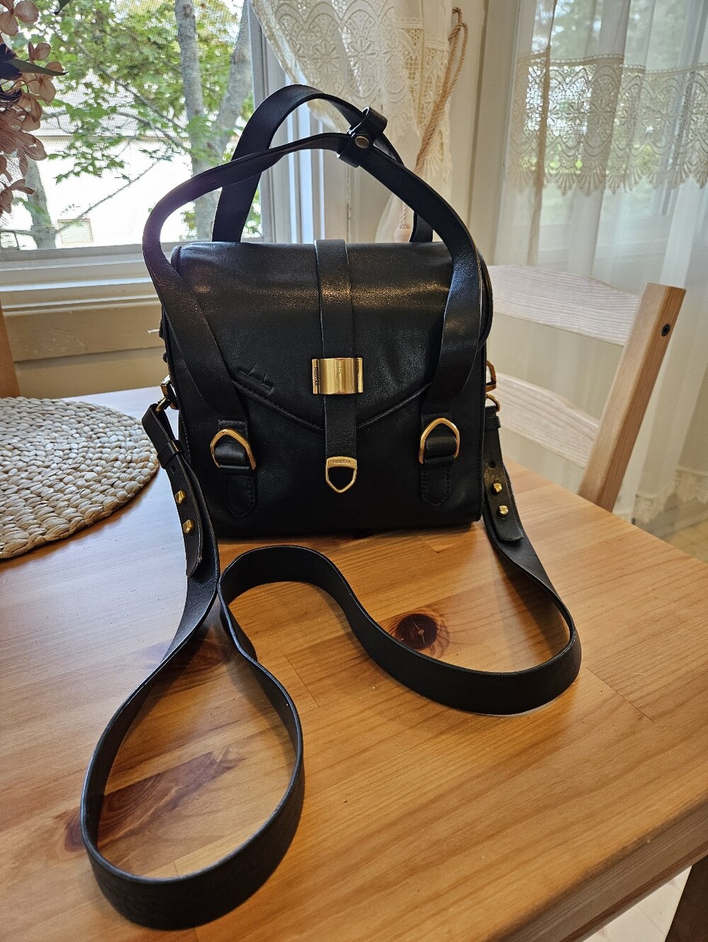 Rudsak black smooth leather top-handle satchel crossbody bag